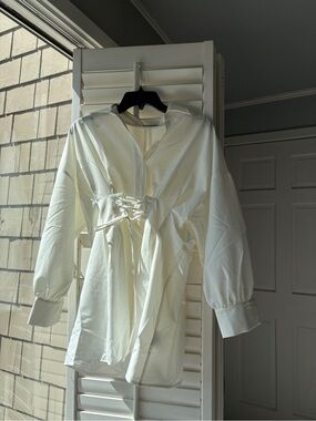 Women's Cream Mini Dress with Corset Detail